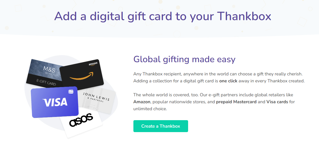 Thankbox Gift Card page
