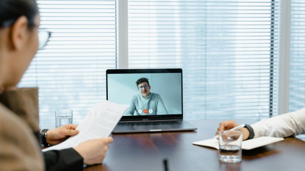 Man in a virtual meeting