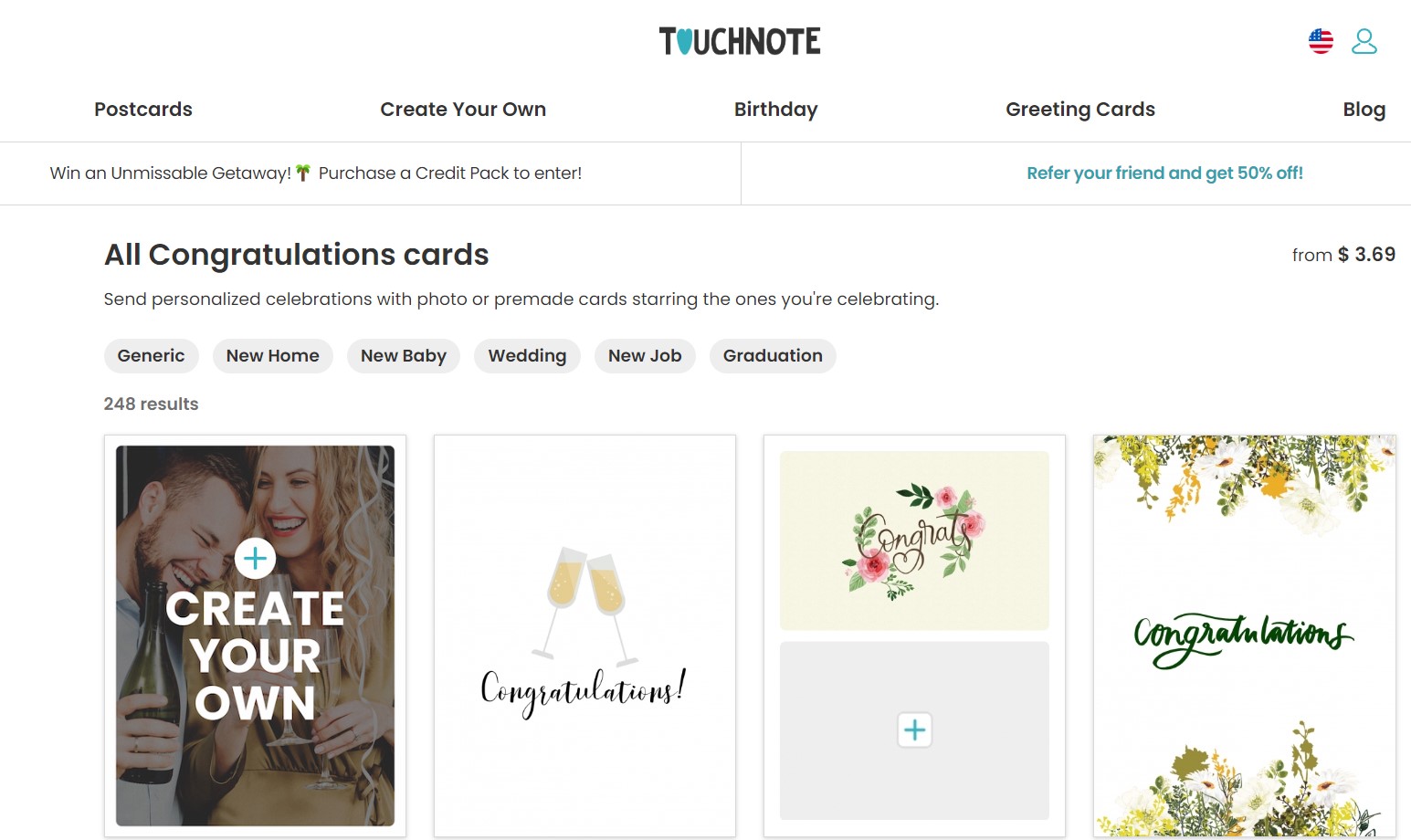 Touchnote homepage