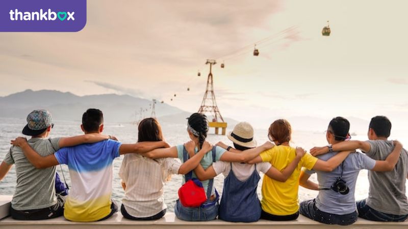 A group of friends looking at the sunset