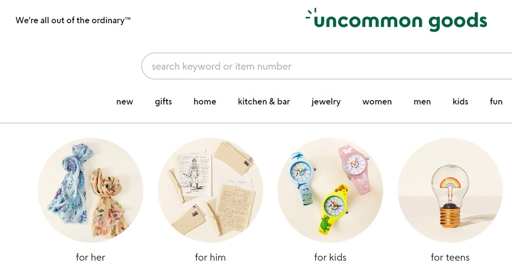 Uncommon Goods homepage