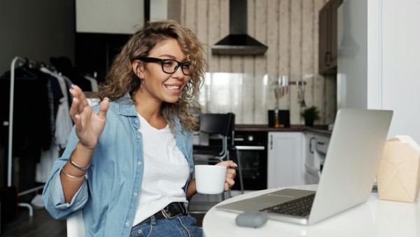 Happy woman in a video call