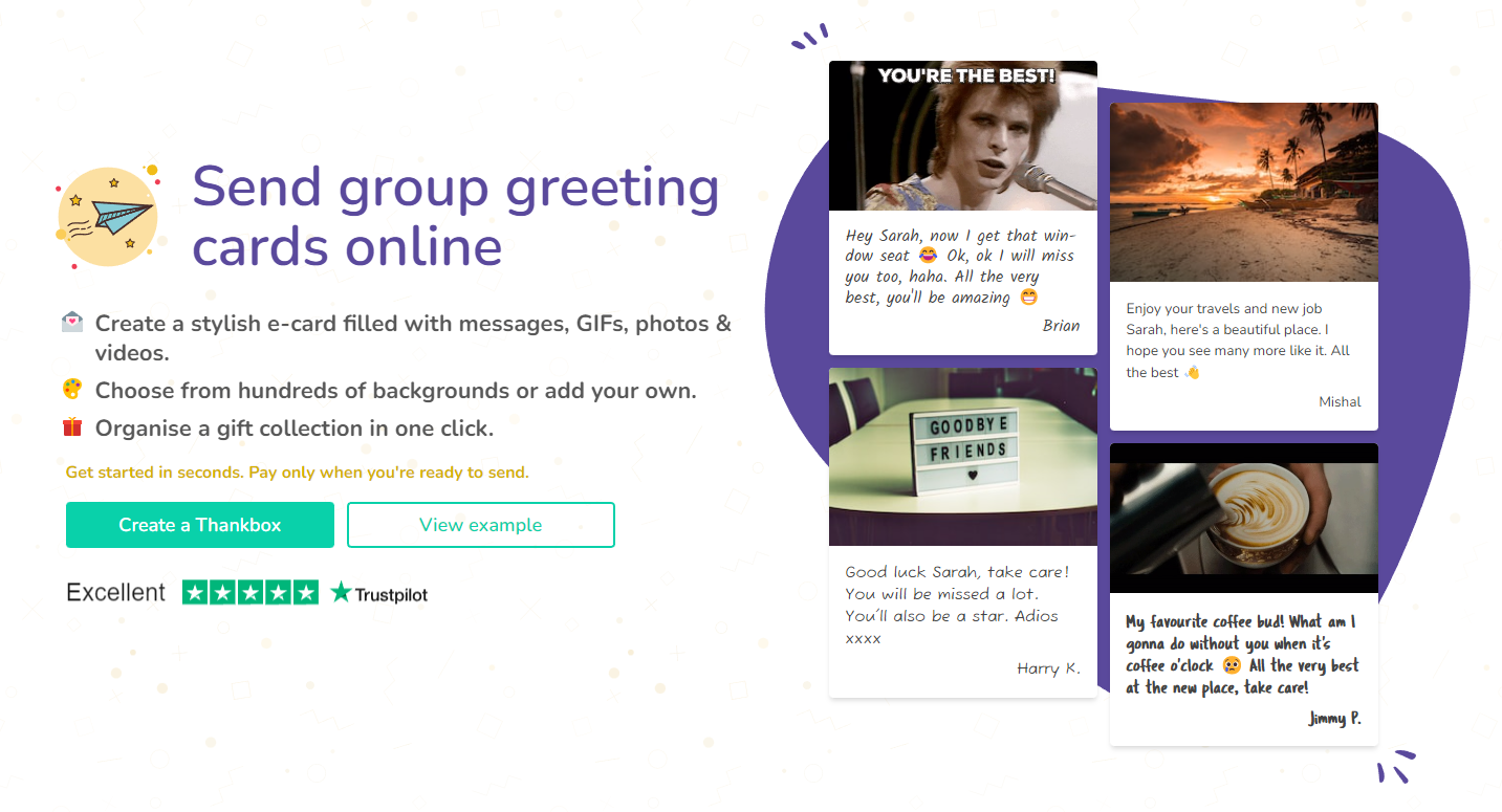 Thankbox homepage image showing messages, GIFs and images