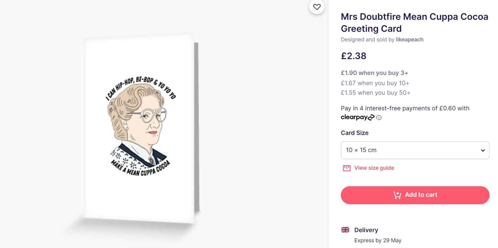 A pop-culture card featuring Mrs Doubtfire