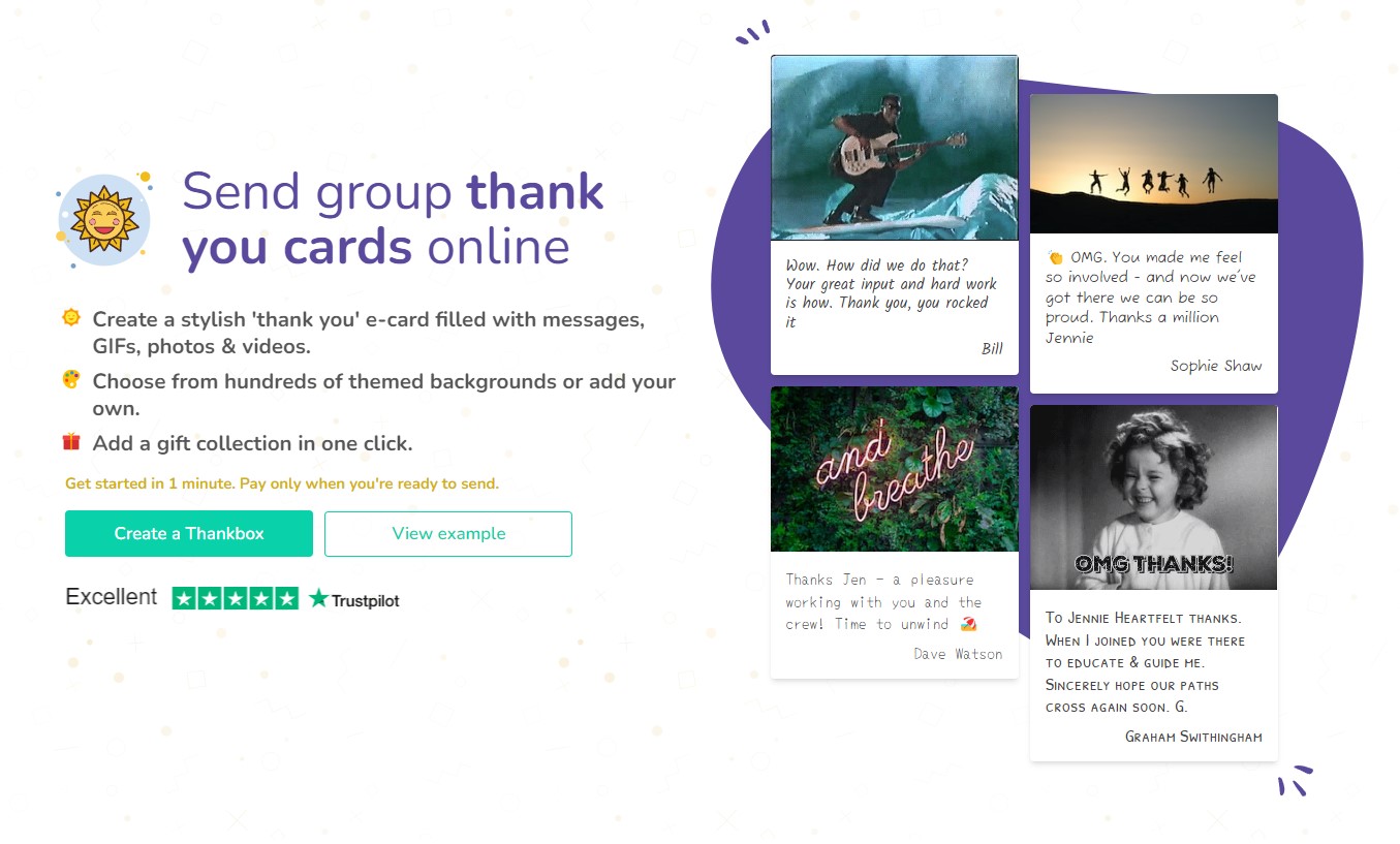 Thankbox Thank You card landing page