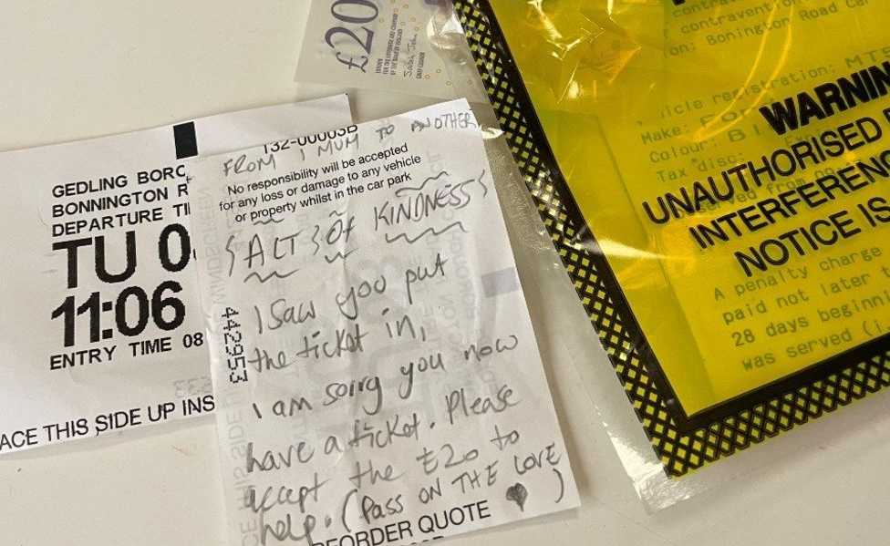 Selena Mills parking ticket and Act of Kindness note from Sonia Robinson