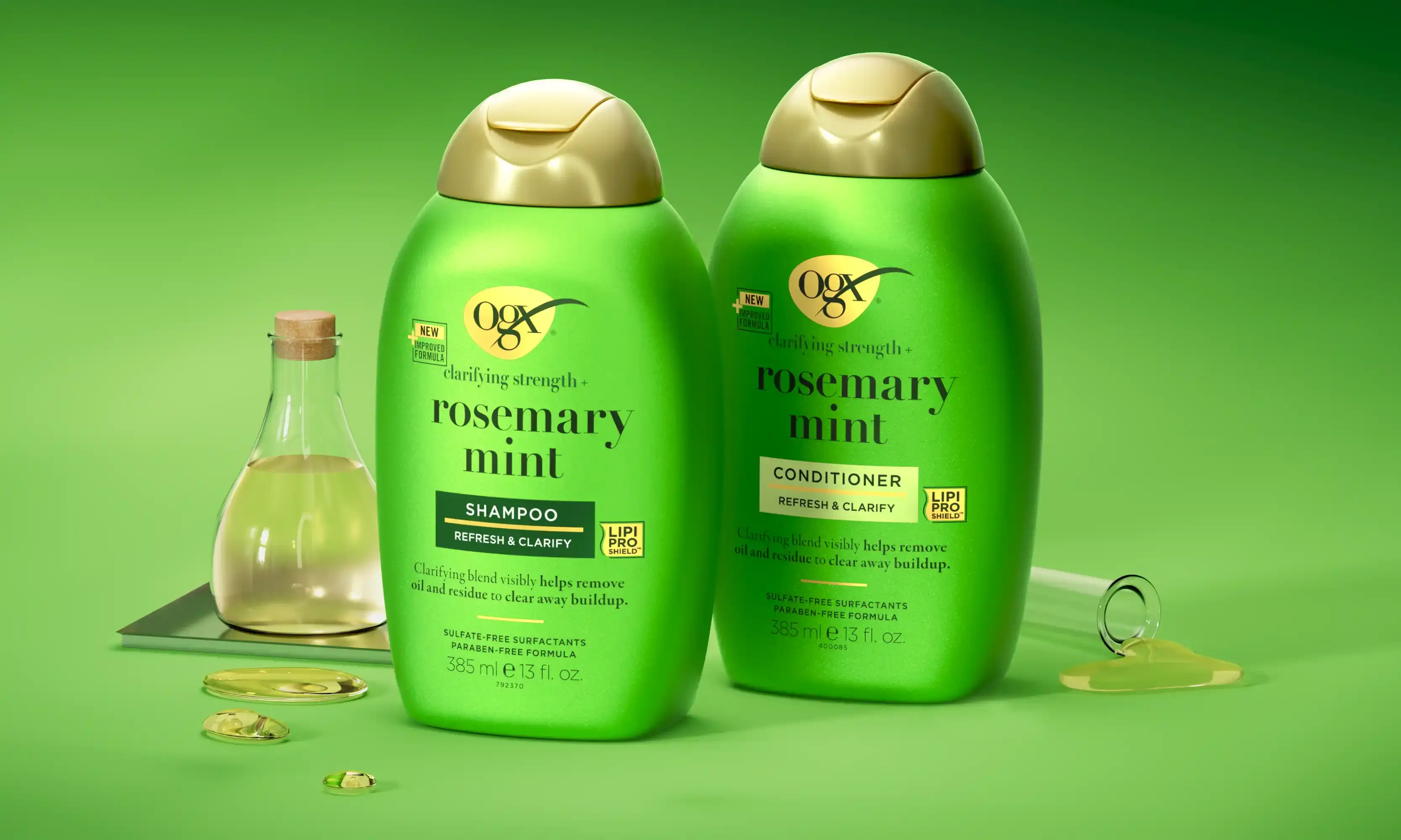 Image displaying OGX® Clarifying Strength+ Rosemary Mint Shampoo and Conditioner