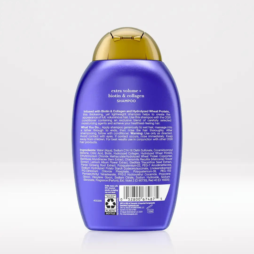 Biotin & Collagen Shampoo 13oz Back of Packaging