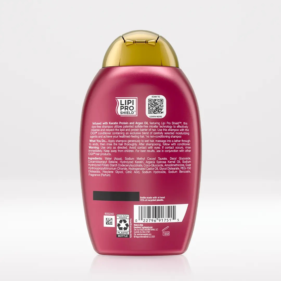 Keratin Oil Shampoo Back of Packaging