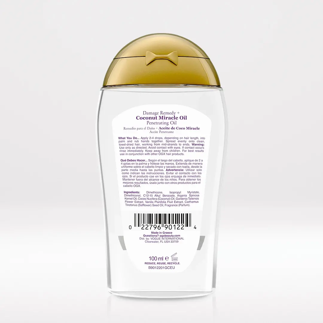 Coconut Miracle Oil Penetrating Oil Back of Packaging