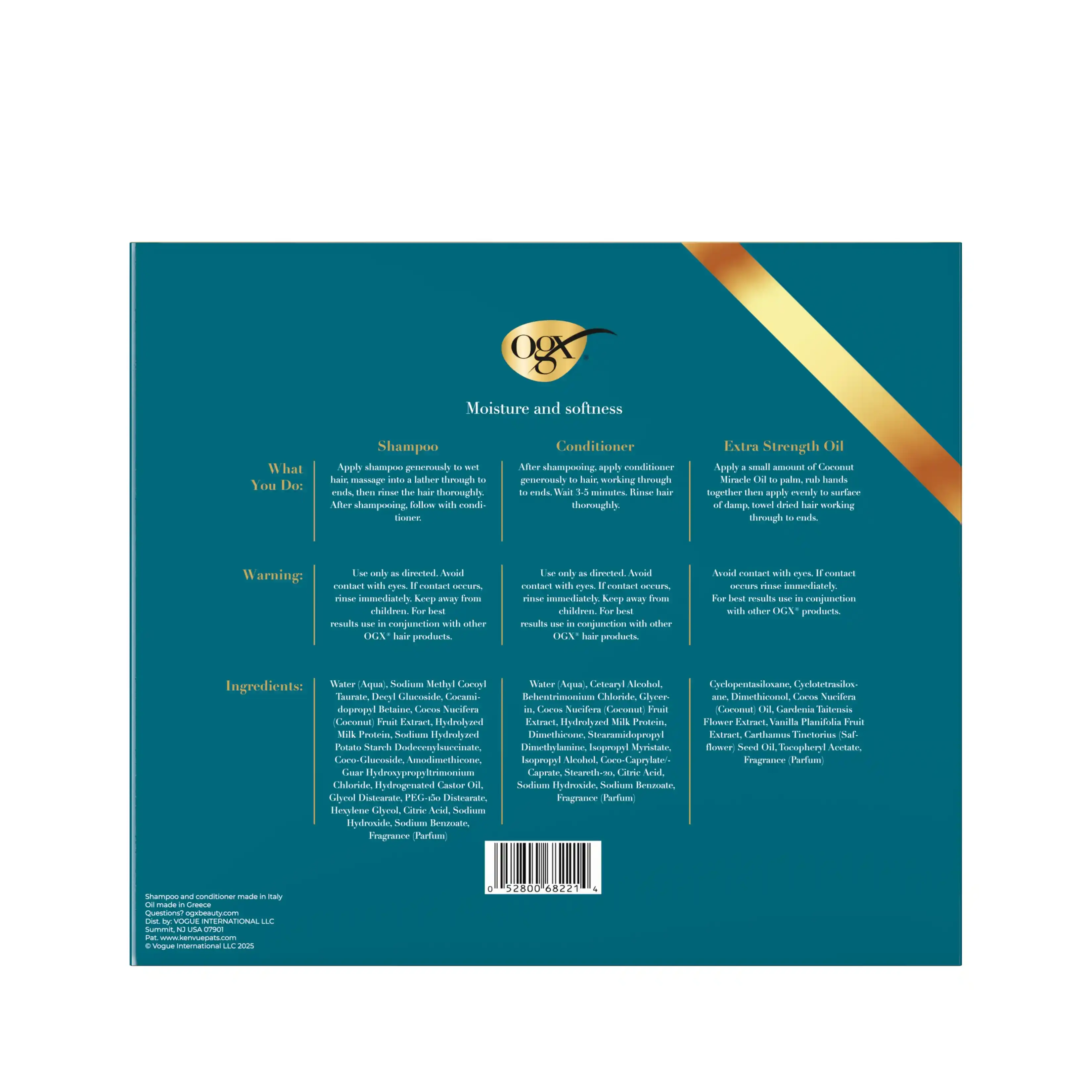  OGX® Coconut Milk Hydration Set with Shampoo, Conditioner & Hair Oil, 3 Items - Back of pack