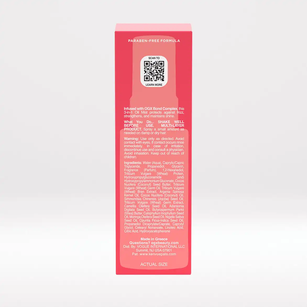 Bond Protein Repair 3-in-1 Oil Mist Back of Packaging with Ingredients