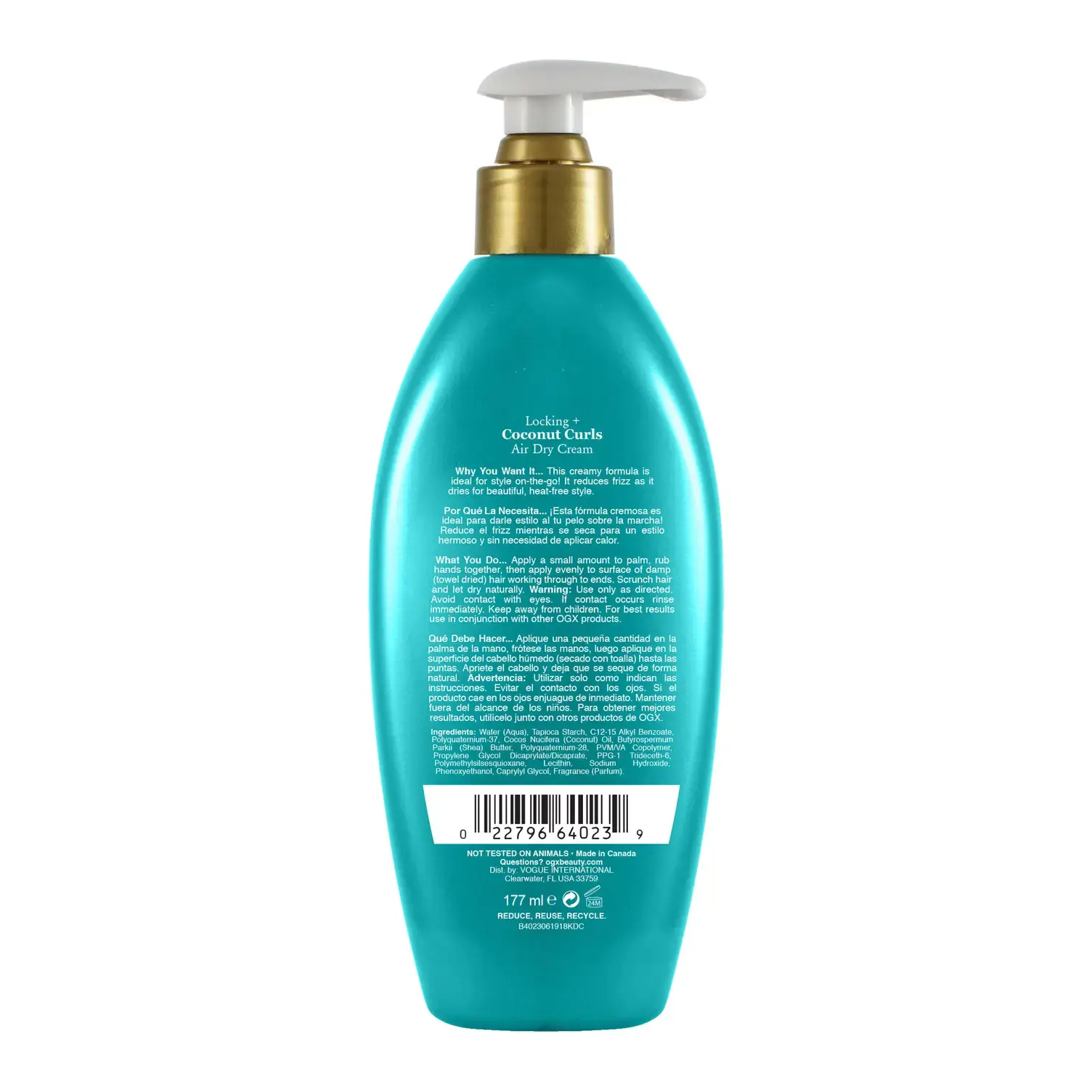Coconut Curls Air Dry Cream Back of Packaging
