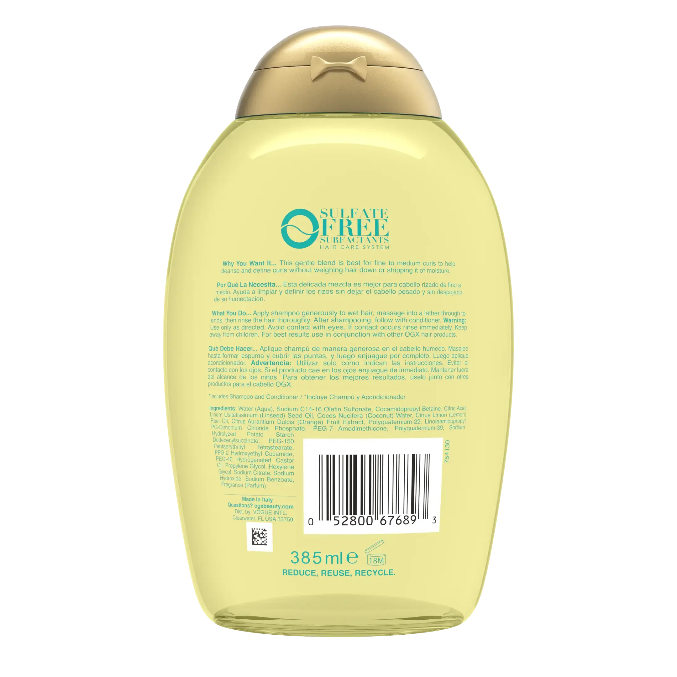  Coconut Fine Curls Shampoo Back of Packaging