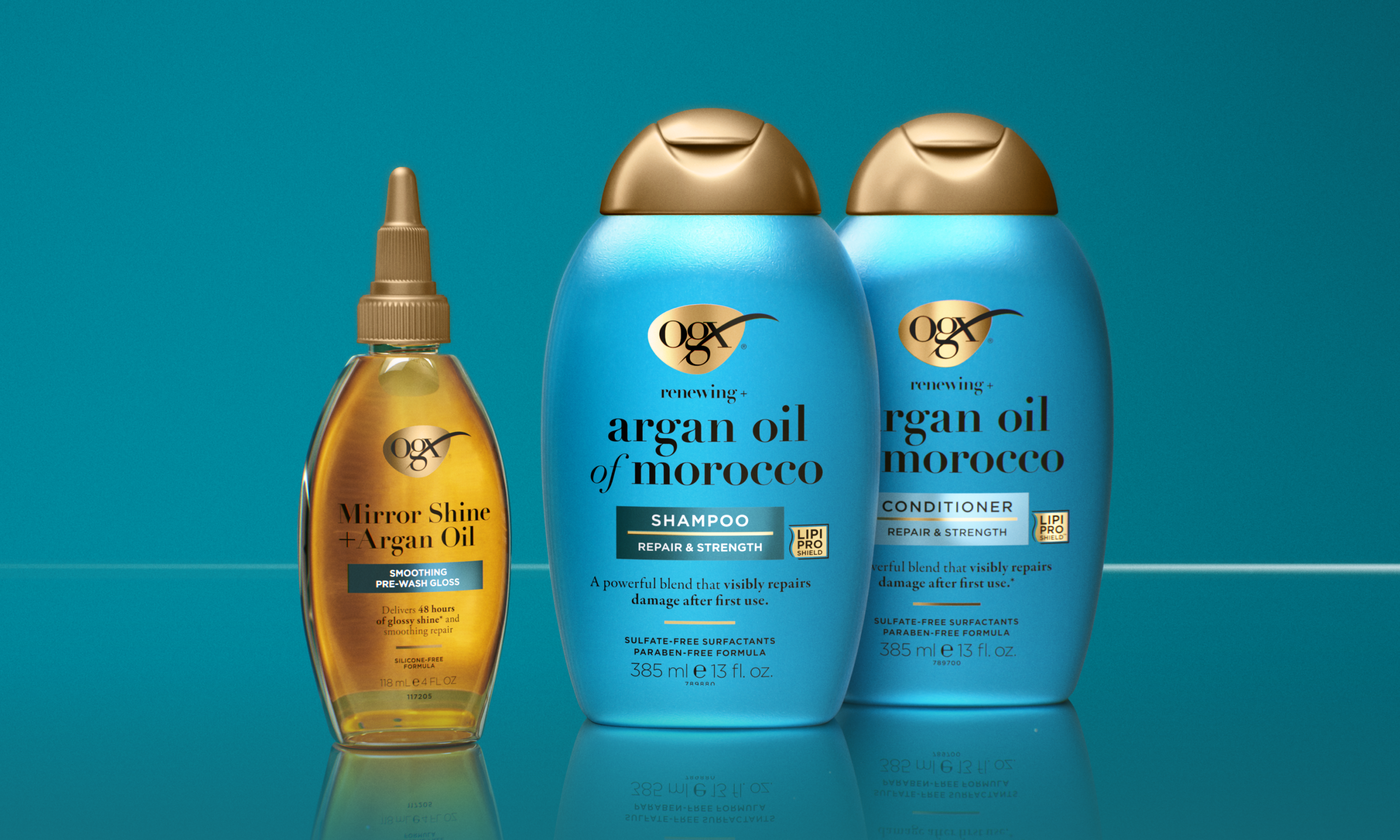 3 steps to nourished glossy hair: 1 Pre-wash Gloss 2 Shampoo 3 Condition