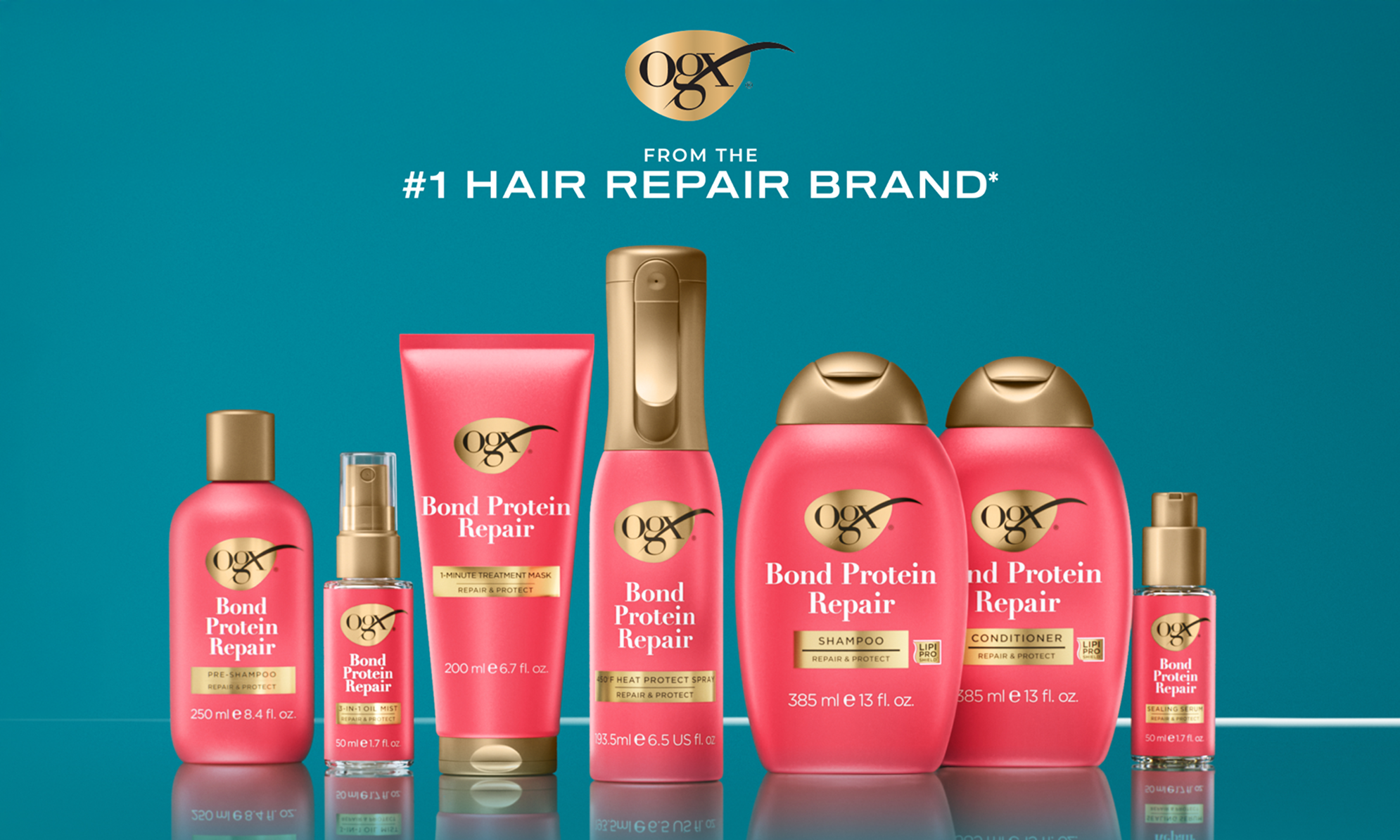 Image displaying the OGX® bond protein repair product line