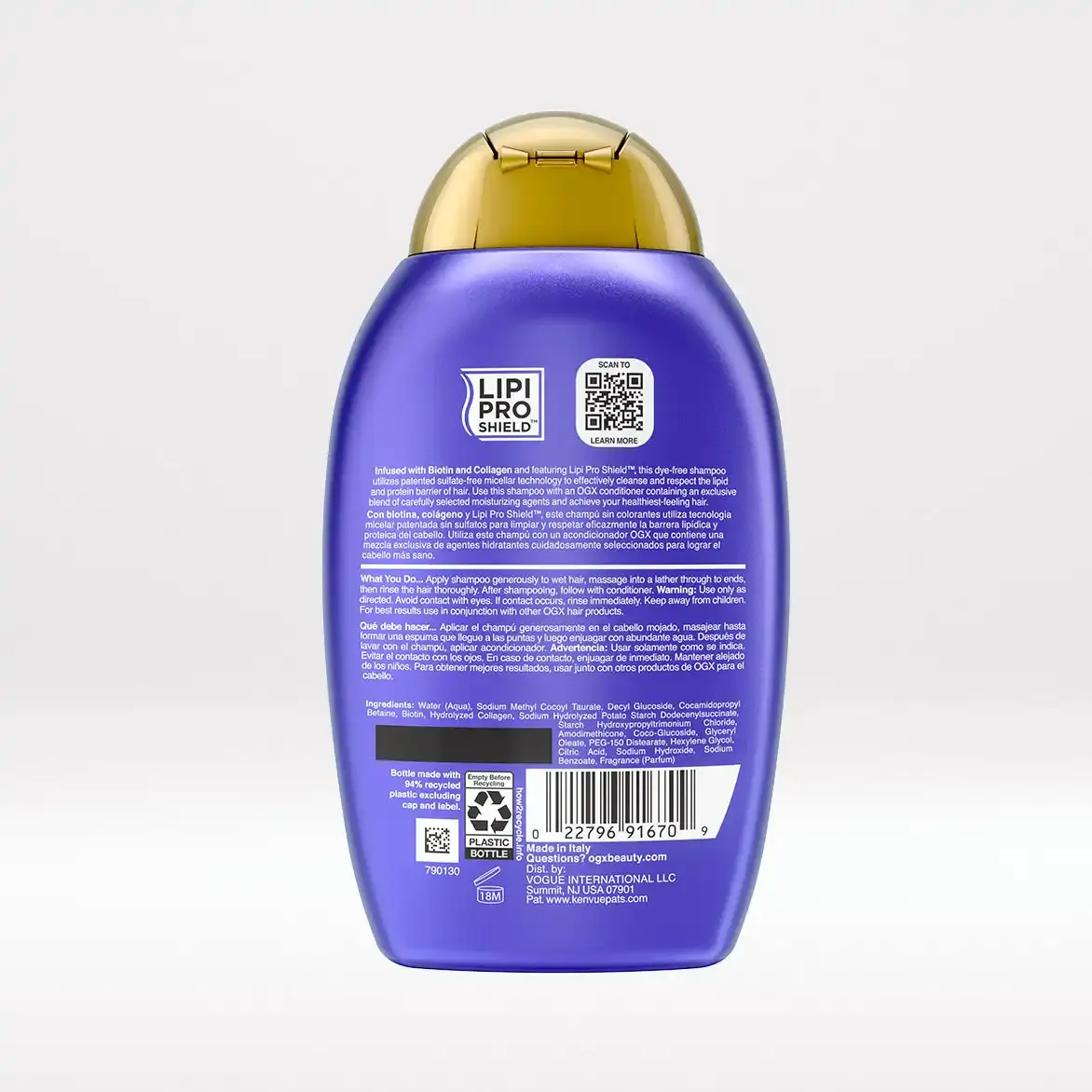 Biotin & Collagen Shampoo 13oz Back of Packaging