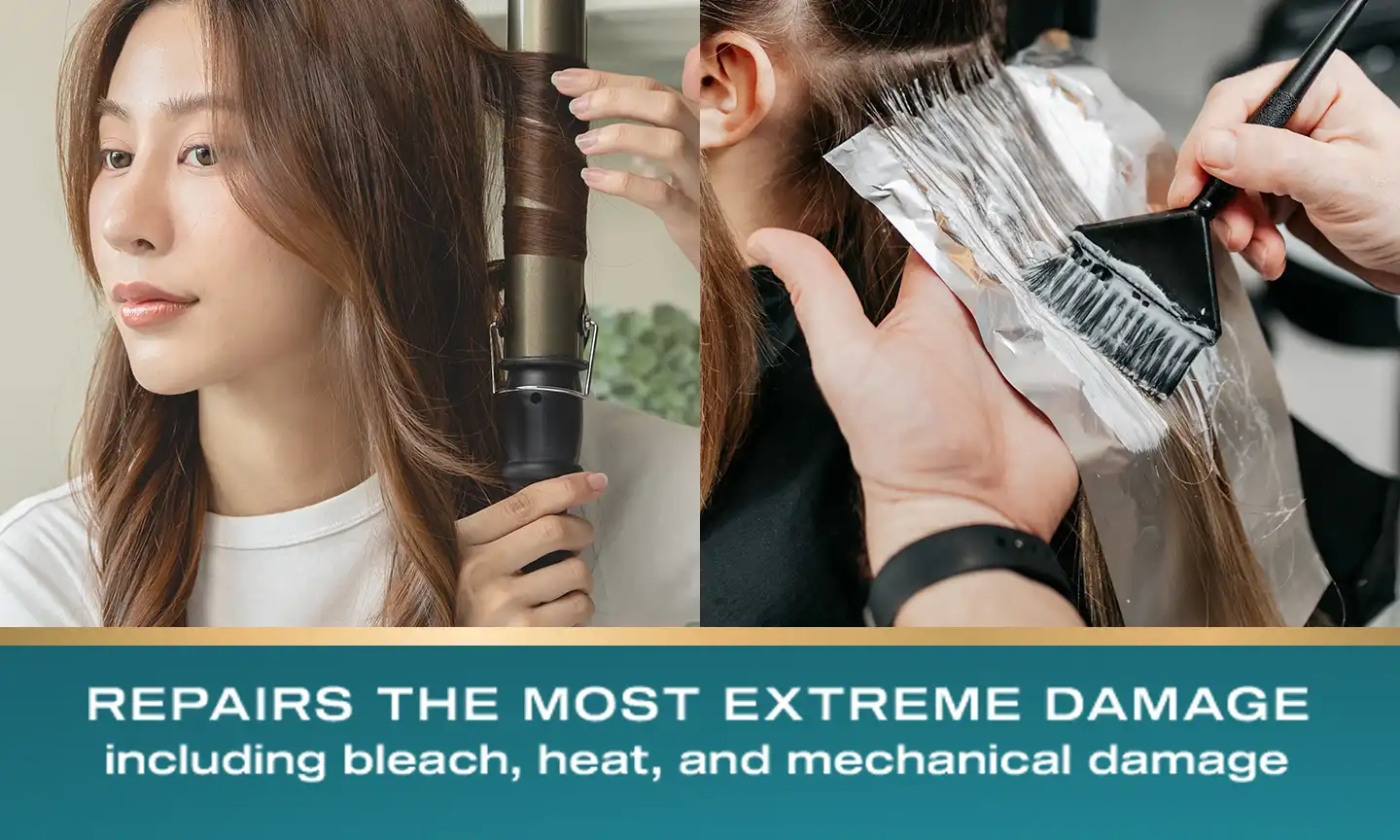 Women using OGX® Bond Protein Repair products to repair damage, including bleach, heat and mechanical damage