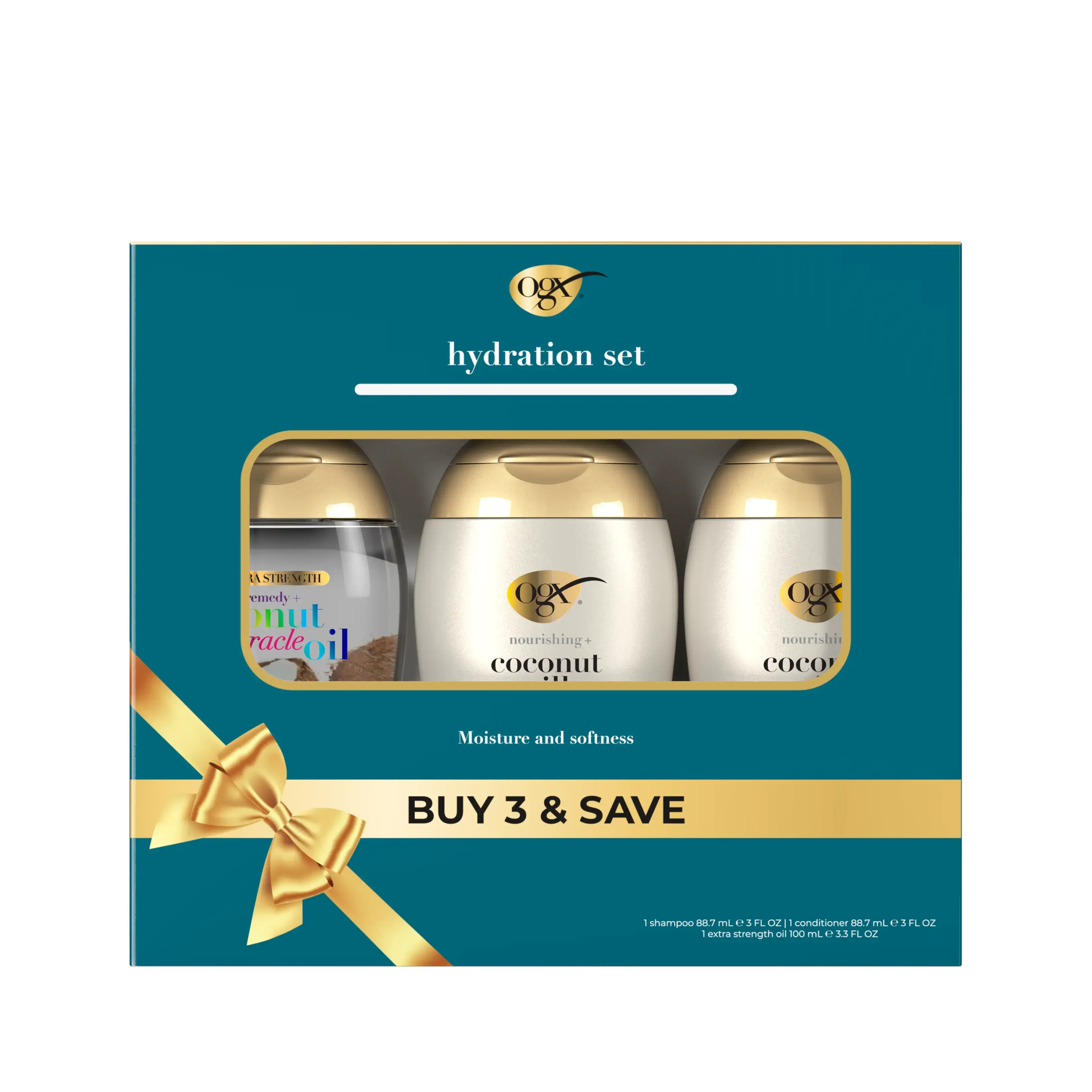 OGX® Coconut Milk Hydration Set with Shampoo, Conditioner & Hair Oil, 3 Items - Front of pack