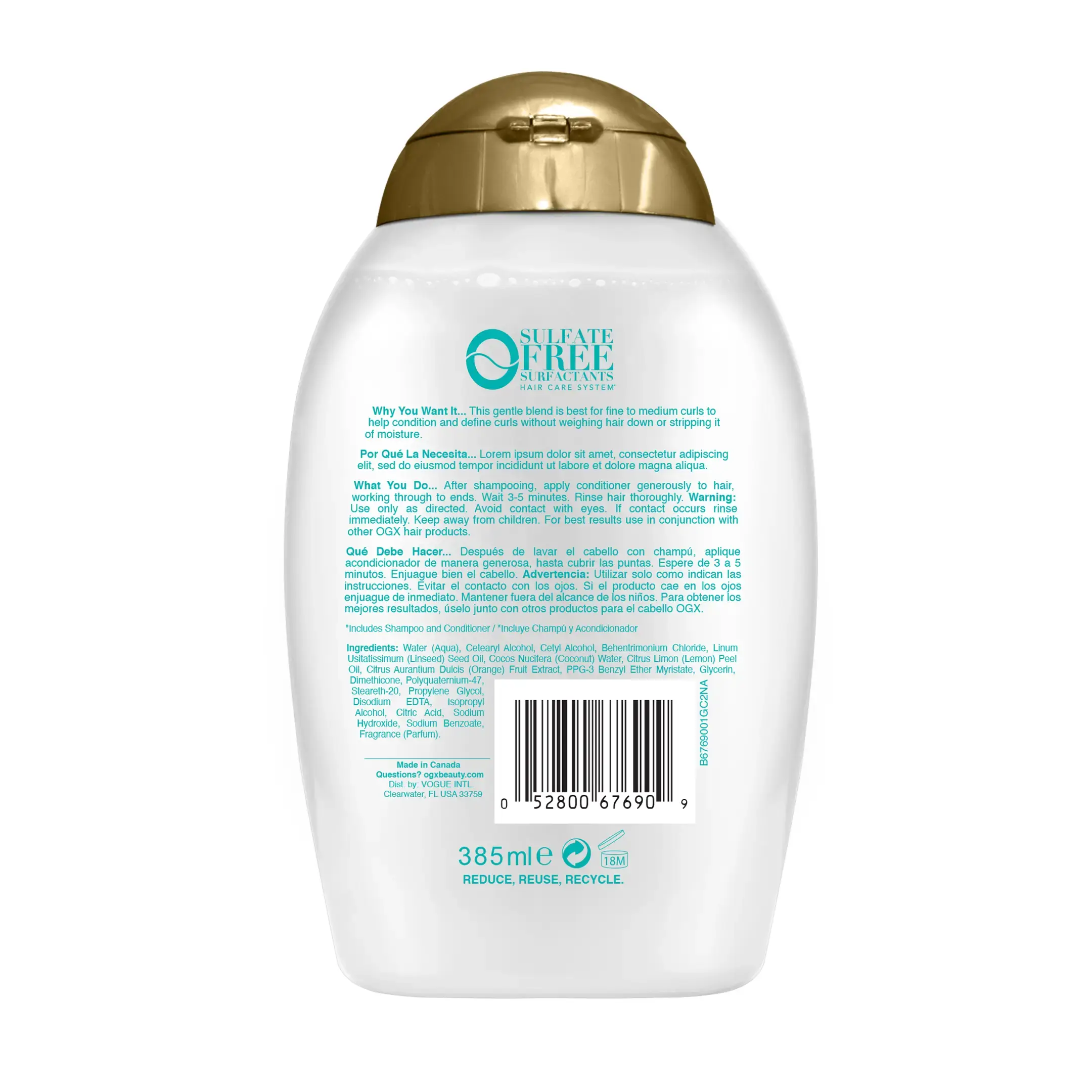 Coconut Fine Curls Conditioner Back of Packaging