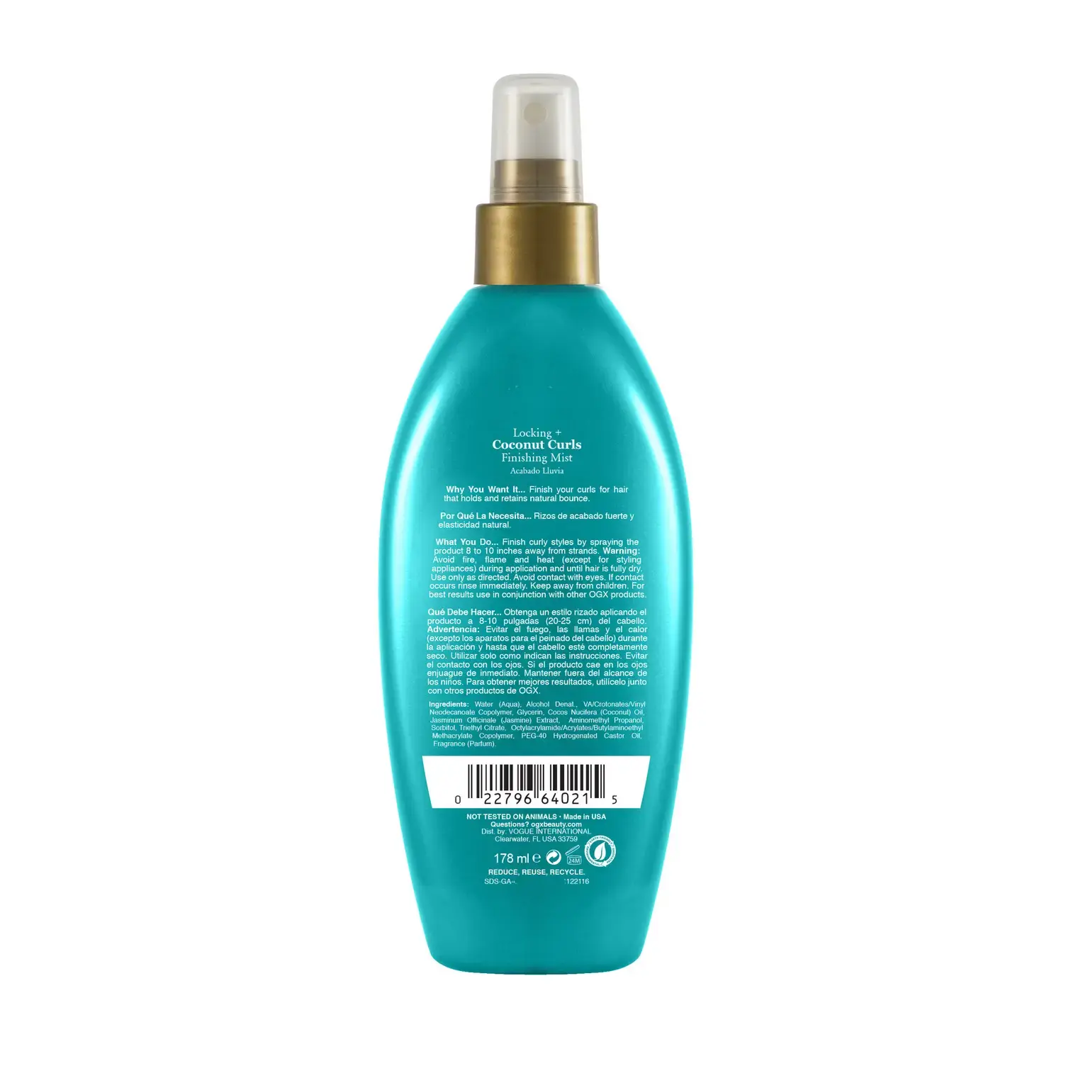Coconut Curls Finishing Mist Back of Packaging
