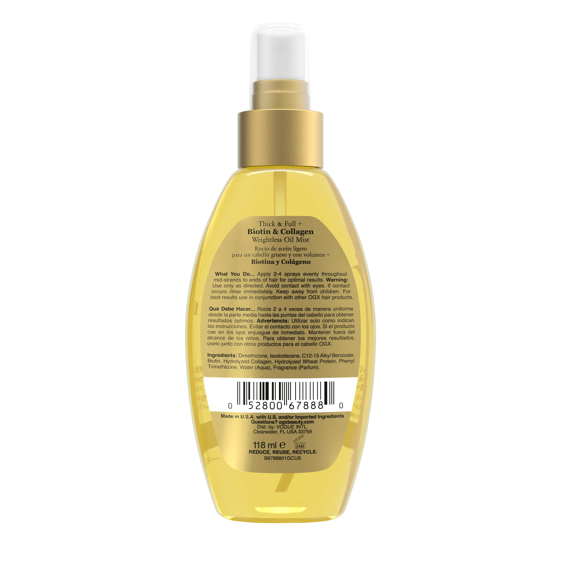Biotin & Collagen Weightless Oil Mist Back of Packaging