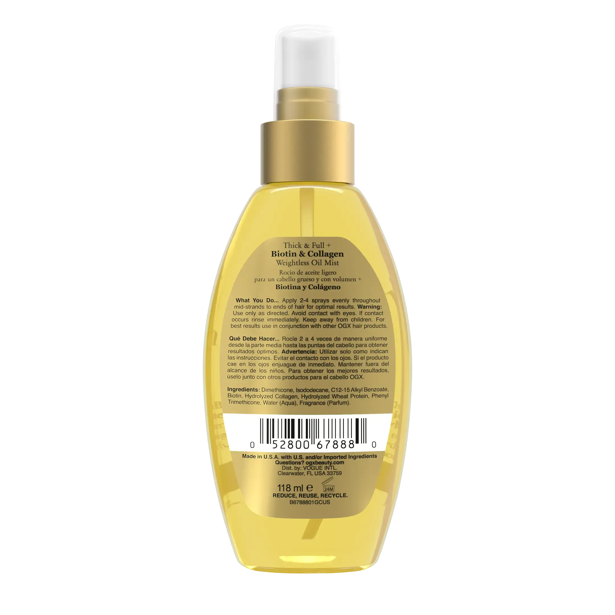 Biotin & Collagen Weightless Oil Mist Back of Packaging
