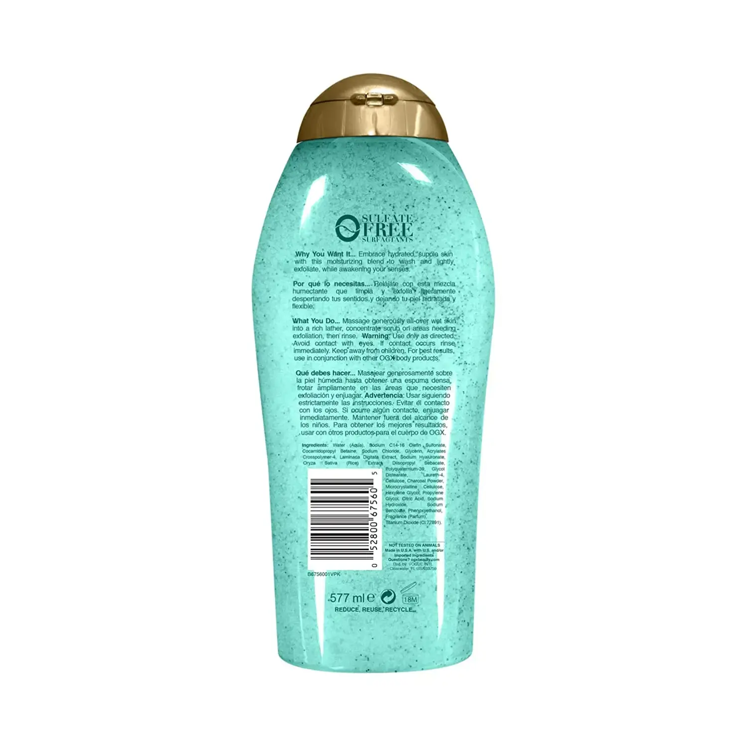 Sea Kelp & Hyaluronic Acid Body Scrub & Wash Back of Packaging