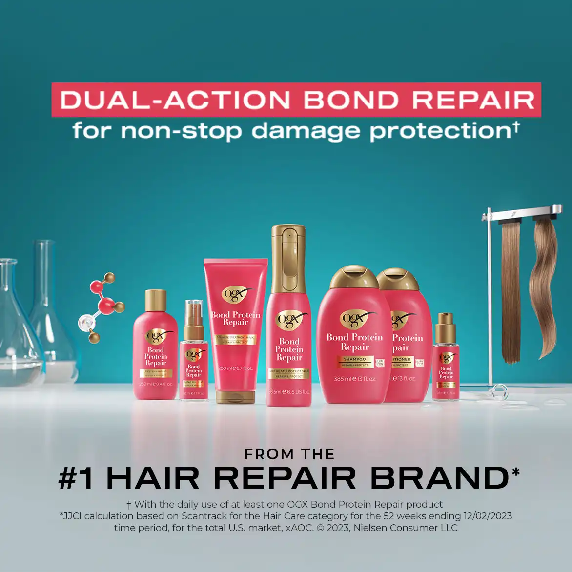 Bond Protein Repair Product Line Showcasing Dual Action Hair Repair