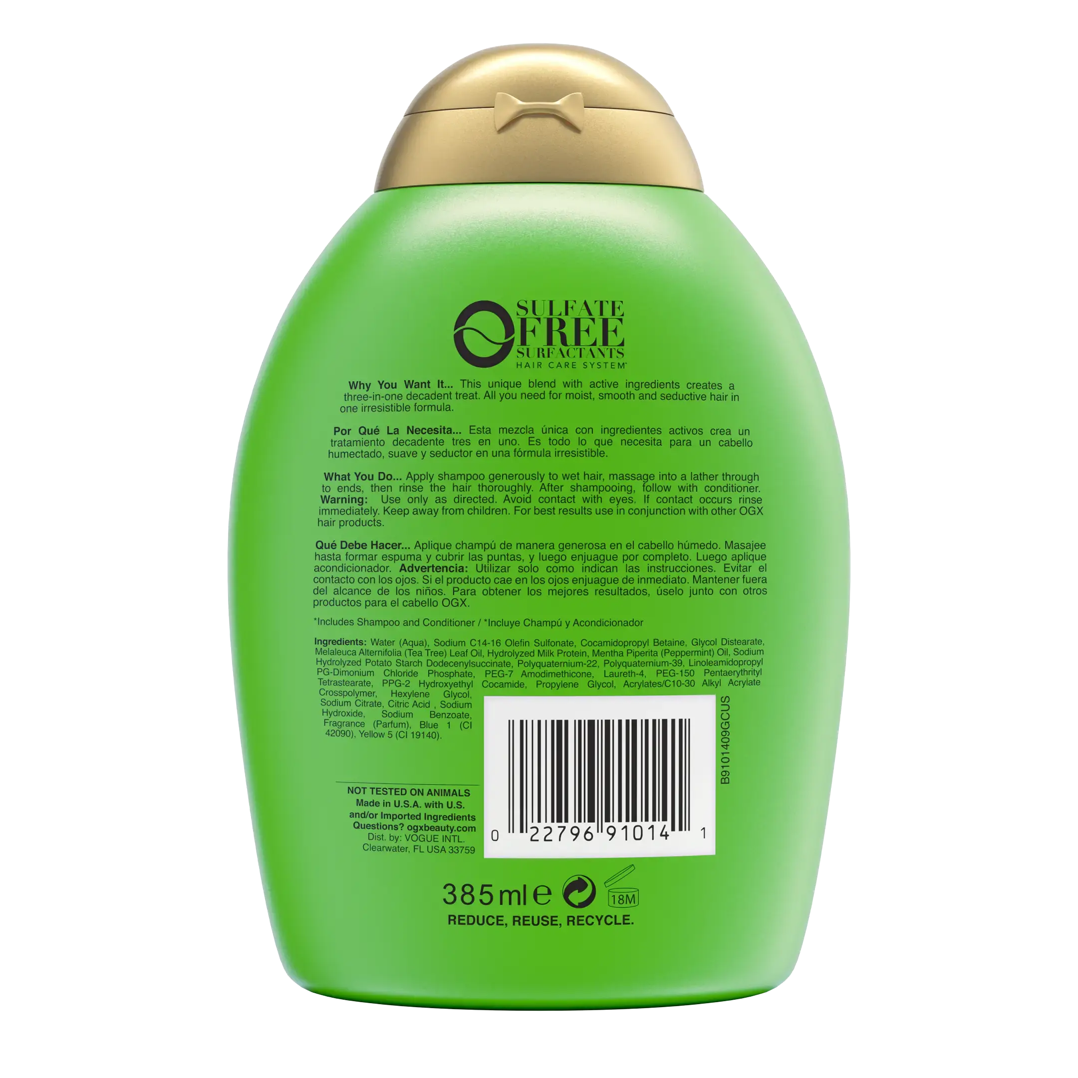 [DISCONTINUED] Teatree Mint Shampoo 13oz Back of Packaging