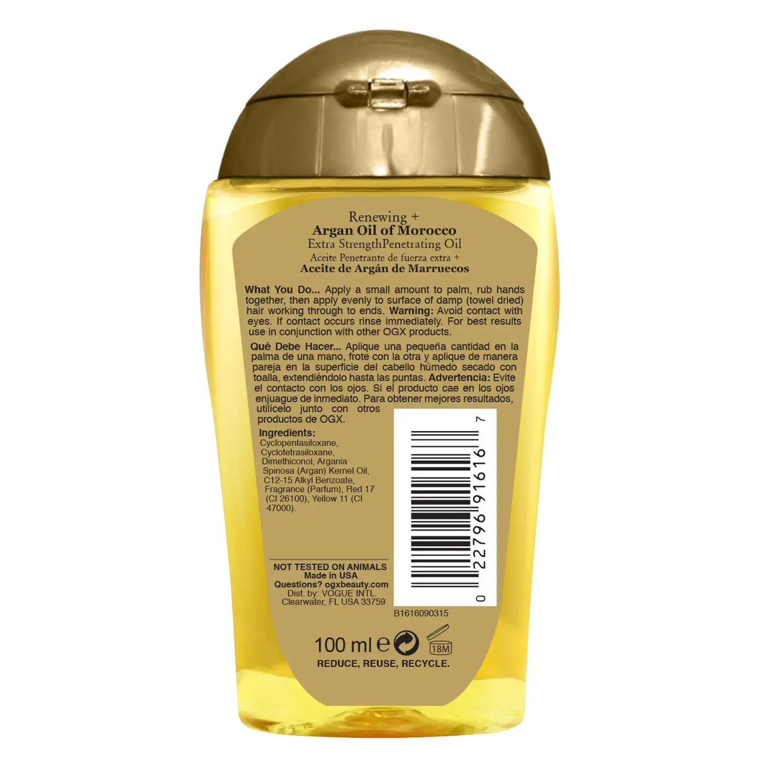 Argan Oil of Morocco Extra Penetrating Oil Back of Packaging