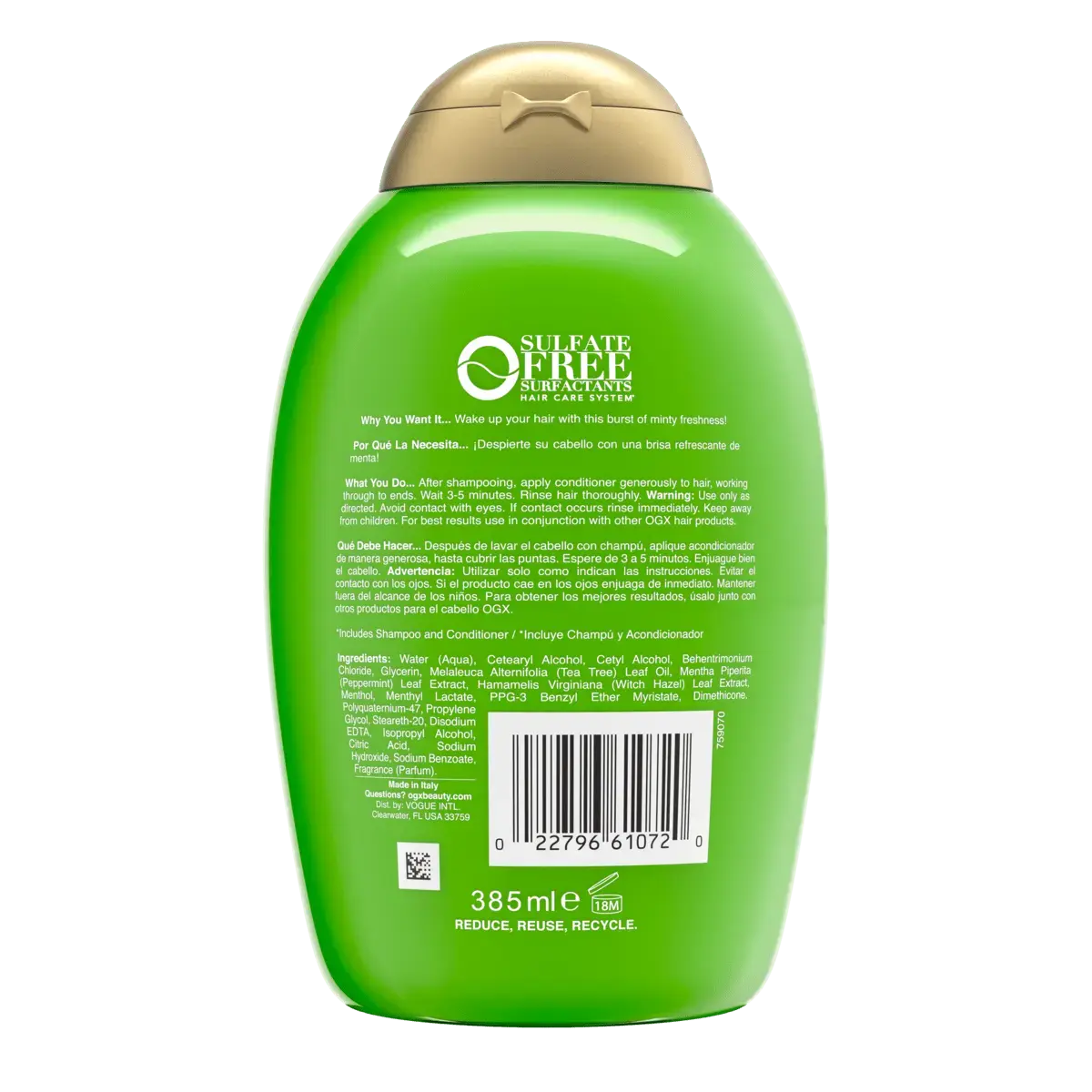 [DISCONTINUED] Teatree Mint Extra Strength Conditioner 13oz Back of Packaging