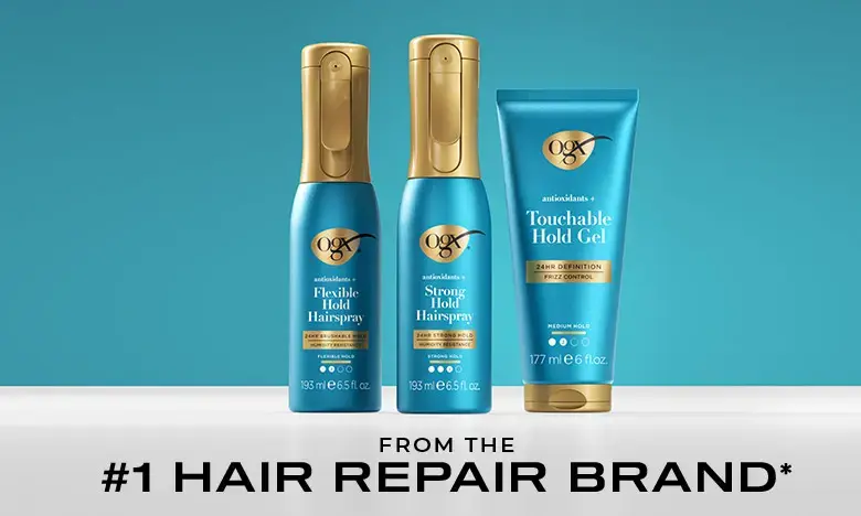 Lock your style with OGX® Style Finishers providing 24 Hour Hold and Protection from the #1 Hair Repair Brand*