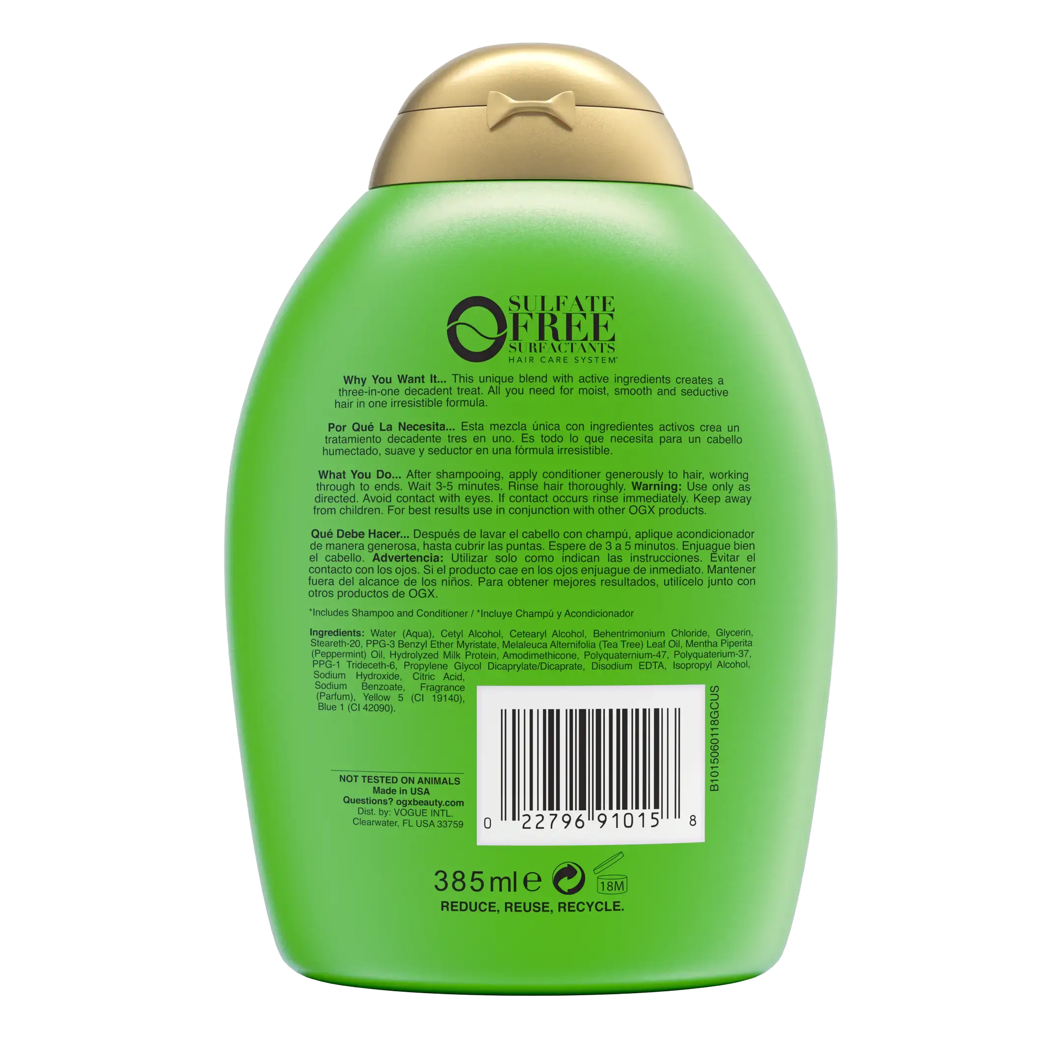 [DISCONTINUED] Teatree Mint Conditioner 13oz Back of Packaging