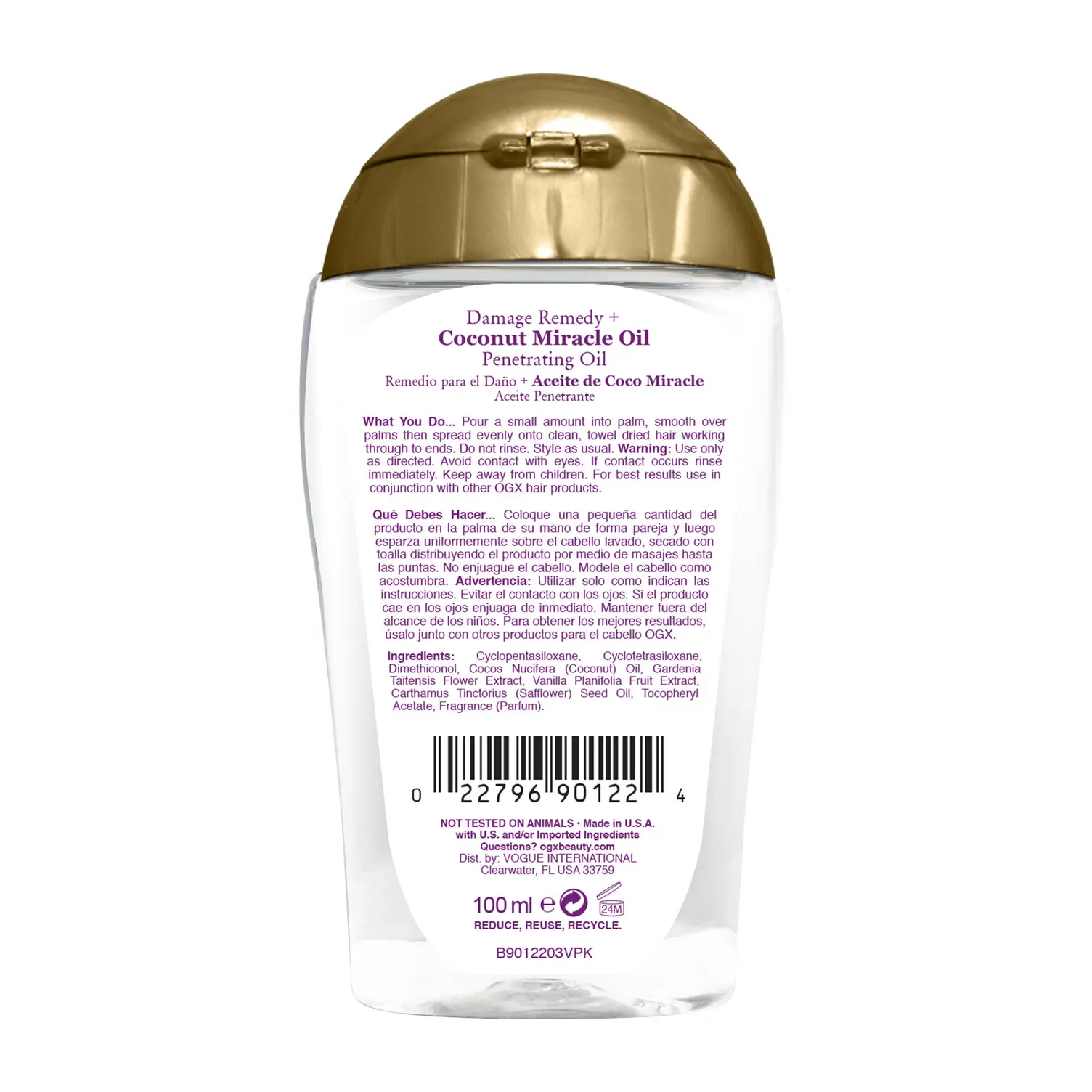 Coconut Miracle Oil Penetrating Oil Back of Packaging