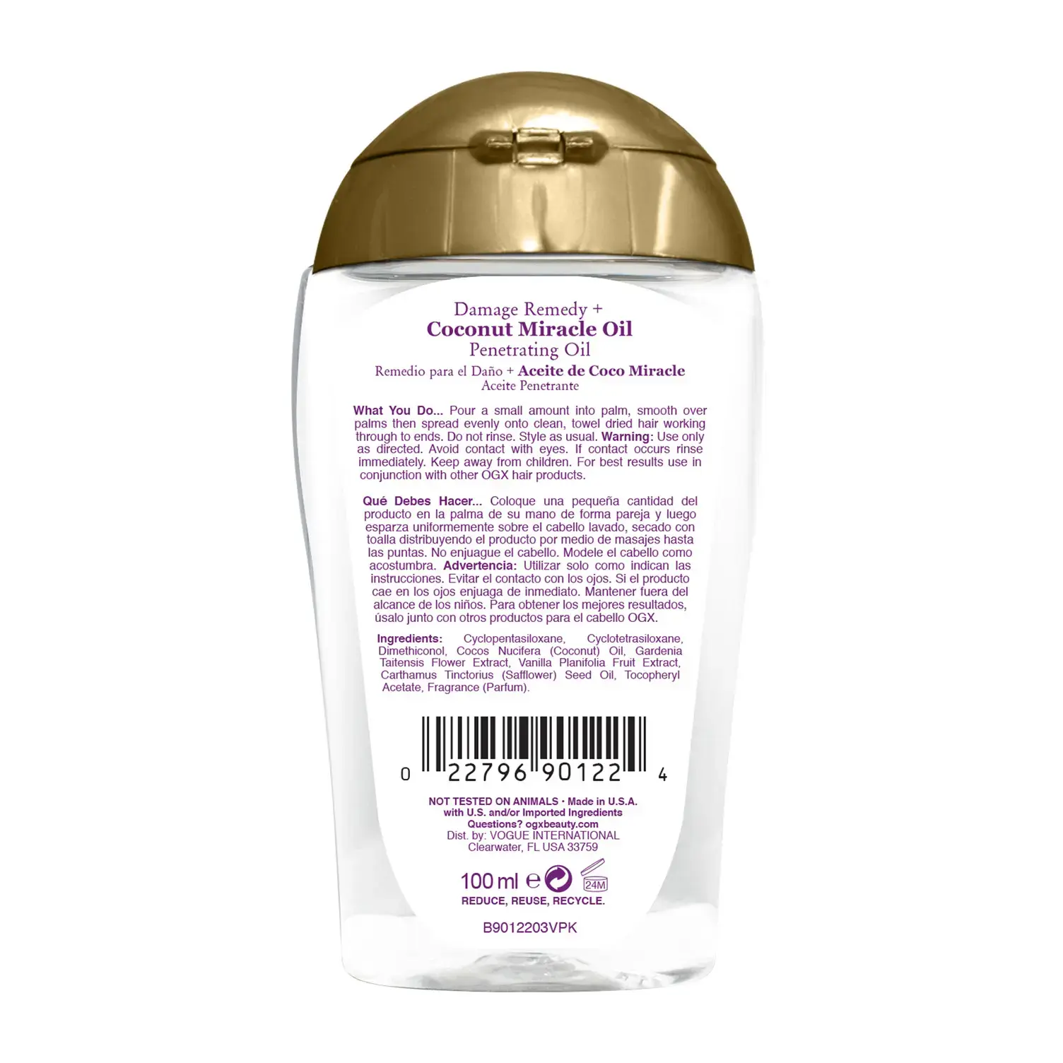 Coconut Miracle Oil Penetrating Oil Back of Packaging