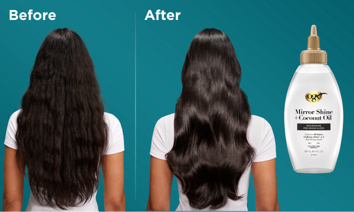 Before and After with Mirror Shine + Coconut Oil Pre-Wash Gloss