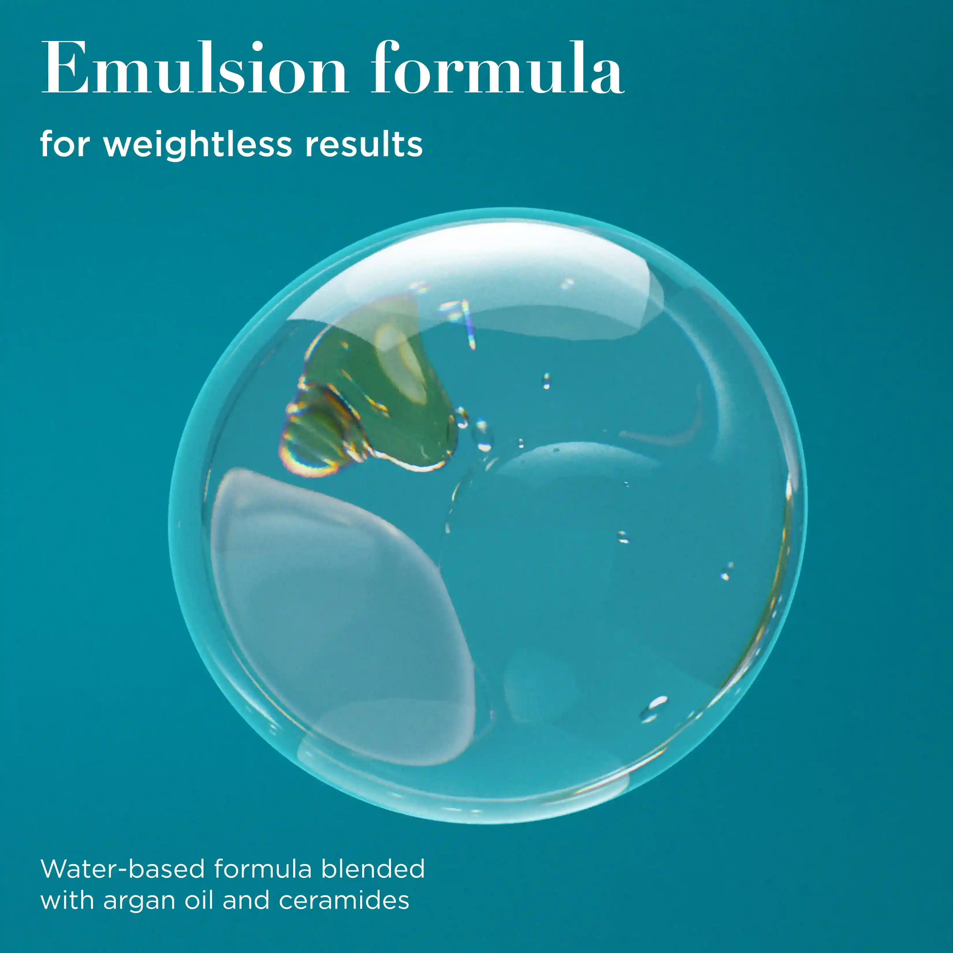 Emulsion formula for weightless results. Water based formula blended with argan oil and ceramides