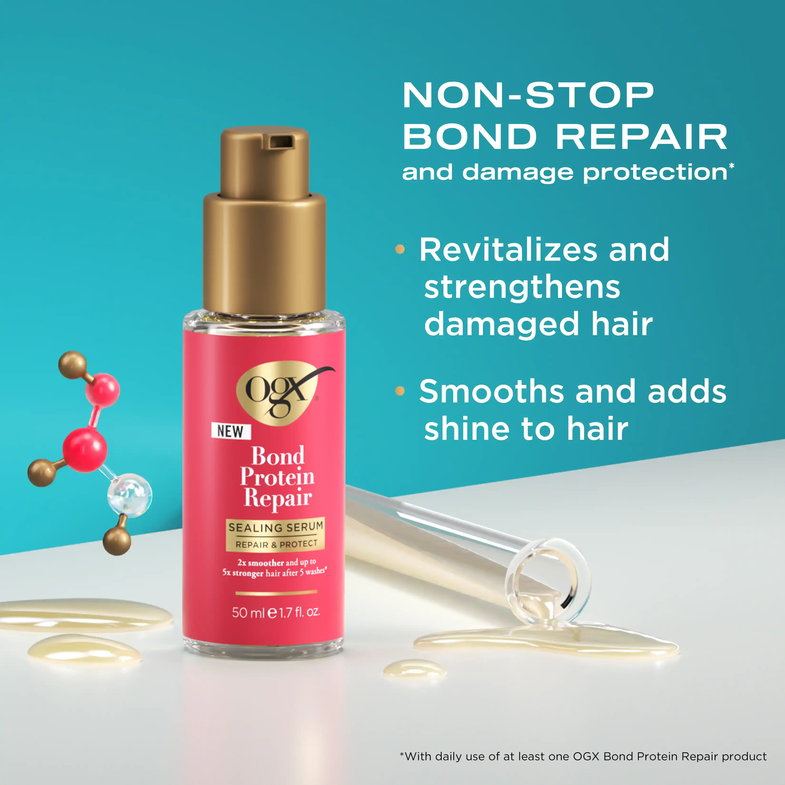 Bond Protein Repair Sealing Serum Product Benefits: Revitalizes and strengthens damaged hair, smooths and adds shine to hair
