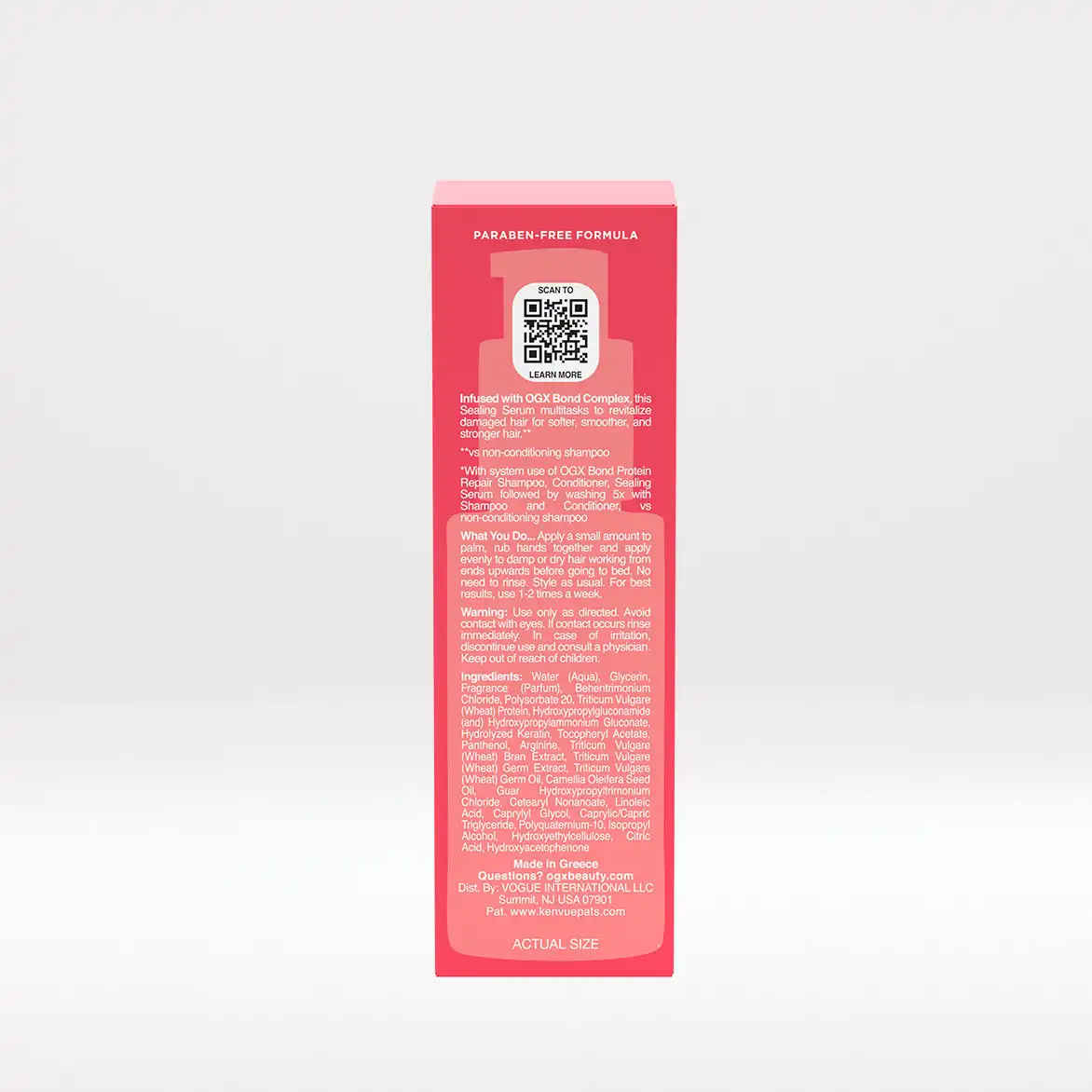 Bond Protein Repair  Sealing Serum Back of Packaging with Ingredients