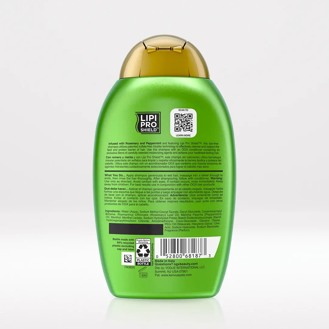 Rosemary Mint Shampoo 13oz Back of Packaging