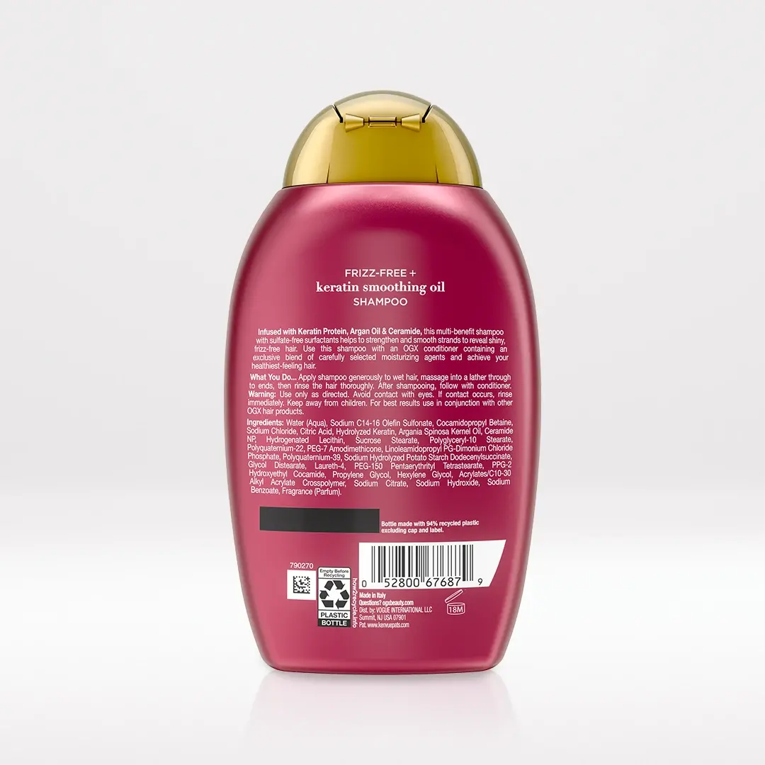 Keratin Smoothing Oil Shampoo 13oz Back of Packaging