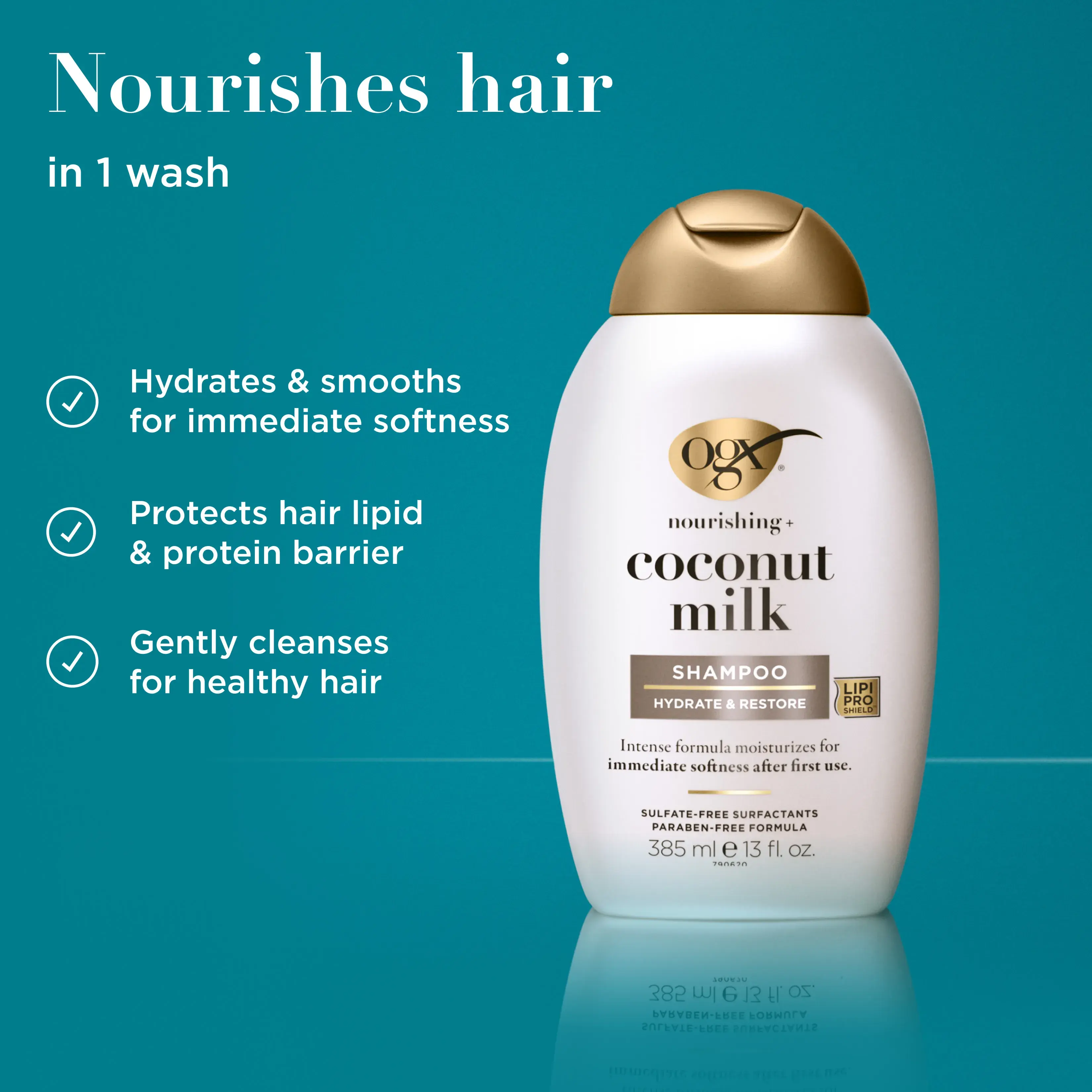 Nourishes hair in 1 wash. Hydrates and smooths for immediate softness, protects hair lipid & protein barrier, cleanses for healthy hair.