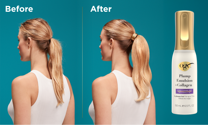 Before and After with Smooth Emulsion + Collagen Conditioning Mist