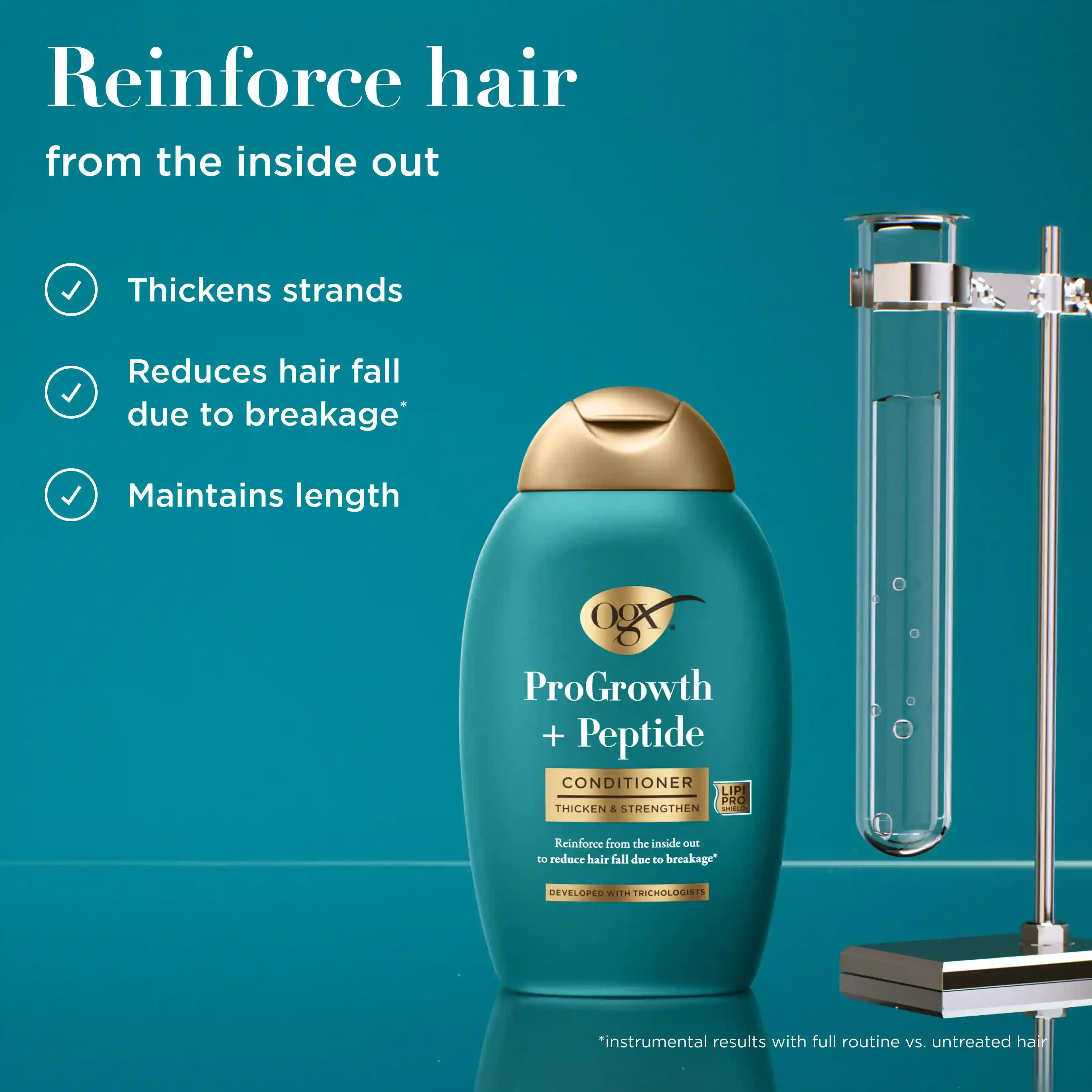 Reinforce hair from the inside out. Thickens strands, reduces hair fall due to breakage, maintains length