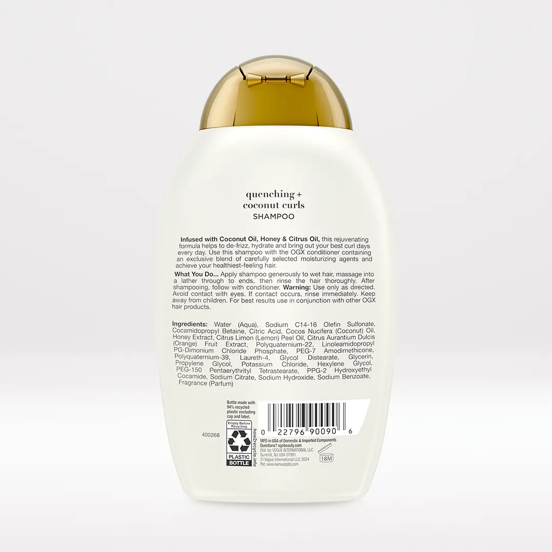Coconut Curls Shampoo 13oz Back of Packaging