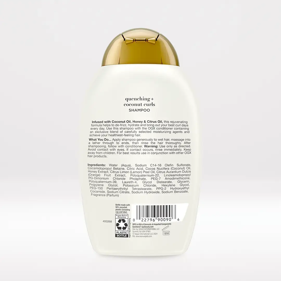 Coconut Curls Shampoo 13oz Back of Packaging
