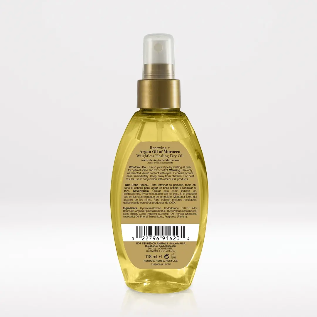 Argan Oil of Morocco Weightless Healing Dry Oil Back of Packaging