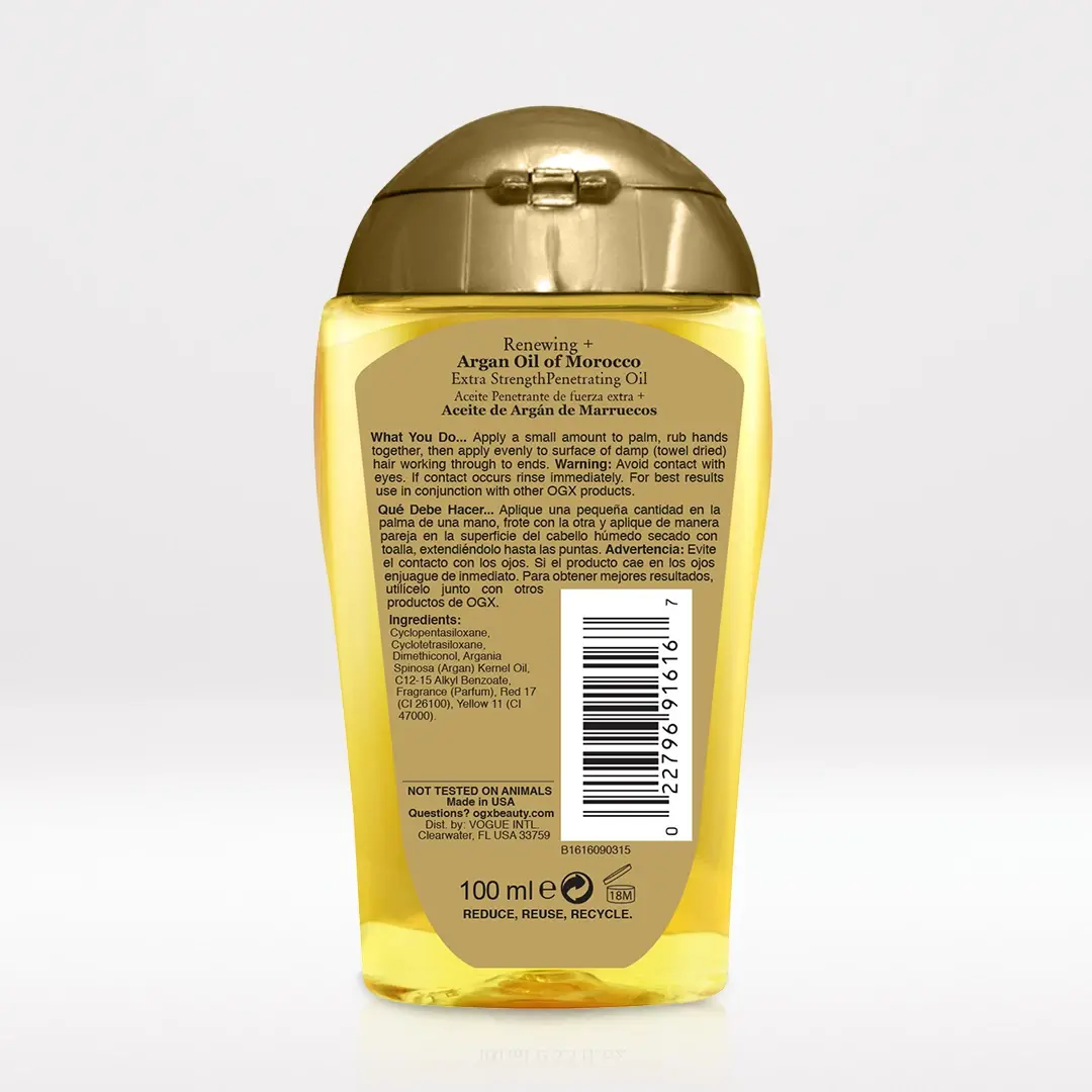Argan Oil of Morocco Extra Penetrating Oil Back of Packaging