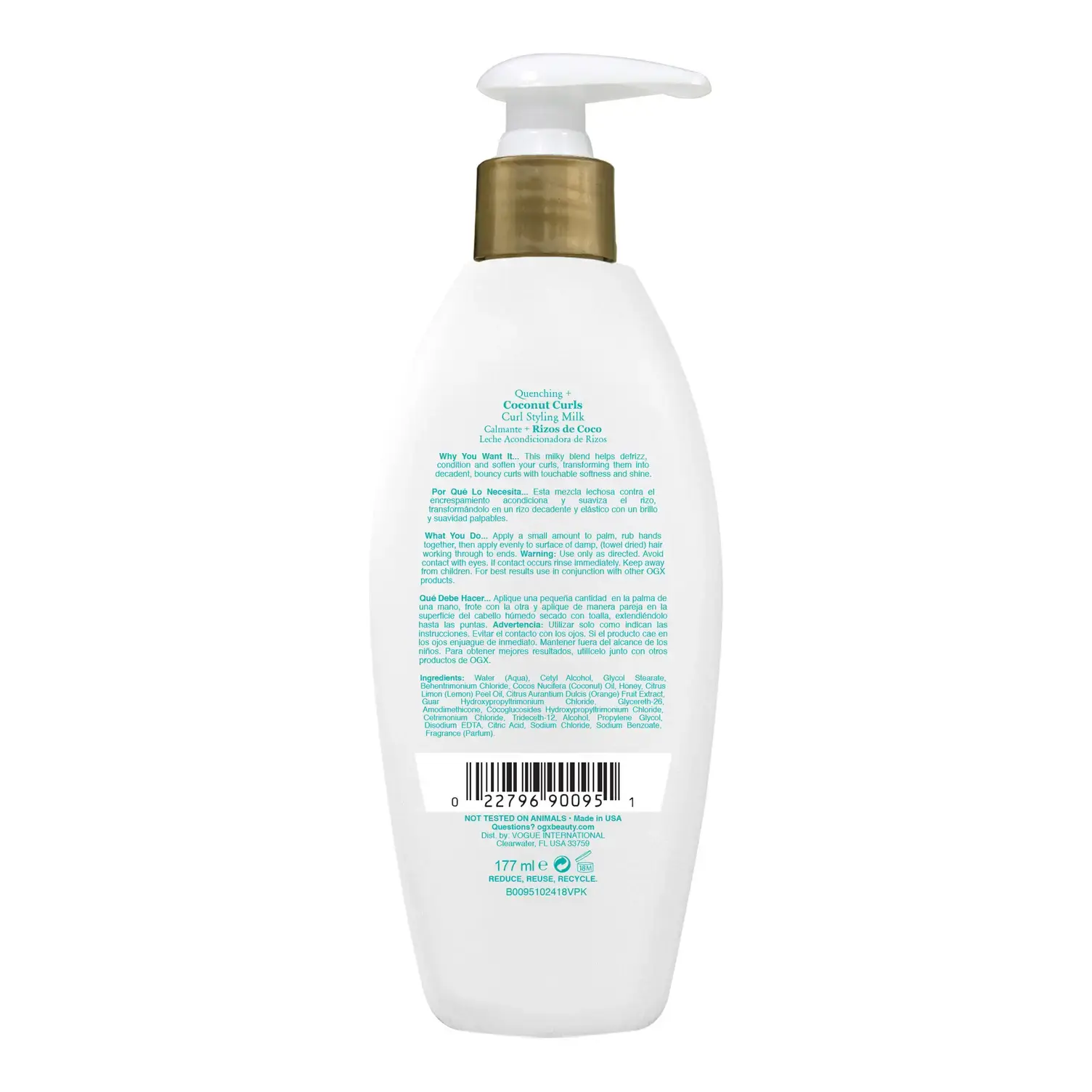 Coconut Curls Frizz Defying Curl Styling Milk Back of Packaging